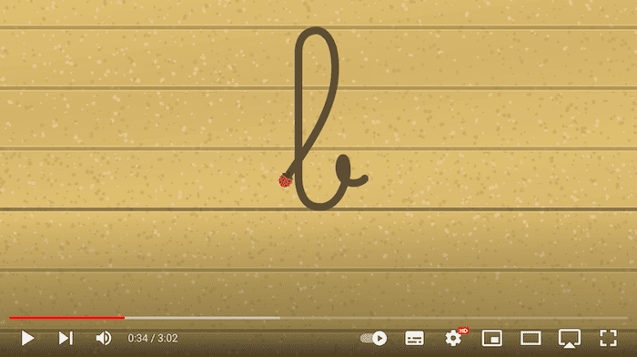 tracé de la lettre b cursive minuscule en vidéo